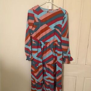 Colorful Long Sleeve Chevron Dress